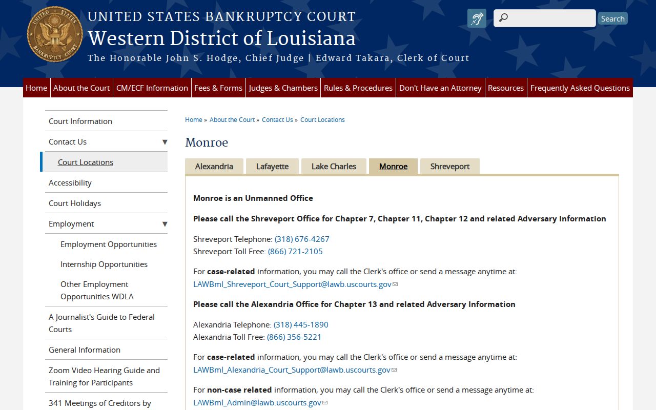 Ouachita court records federal bankruptcy Monroe court access information