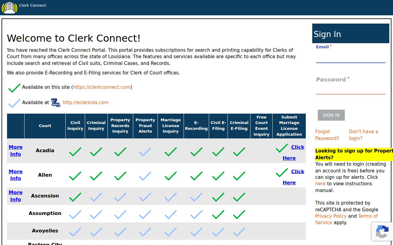 Ouachita civil court docket Clerk Connect Civil Inquiry access screen