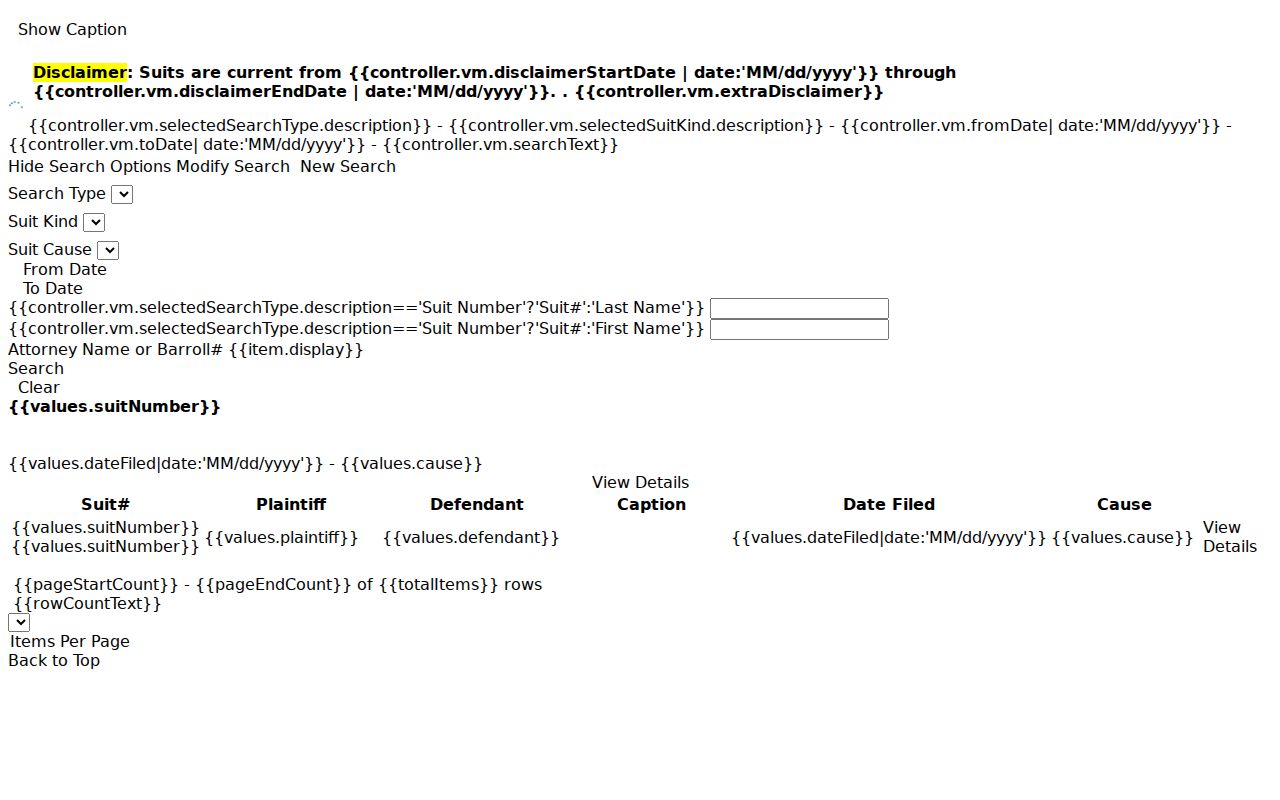 Ouachita civil court docket Clerk Connect search controls and result fields