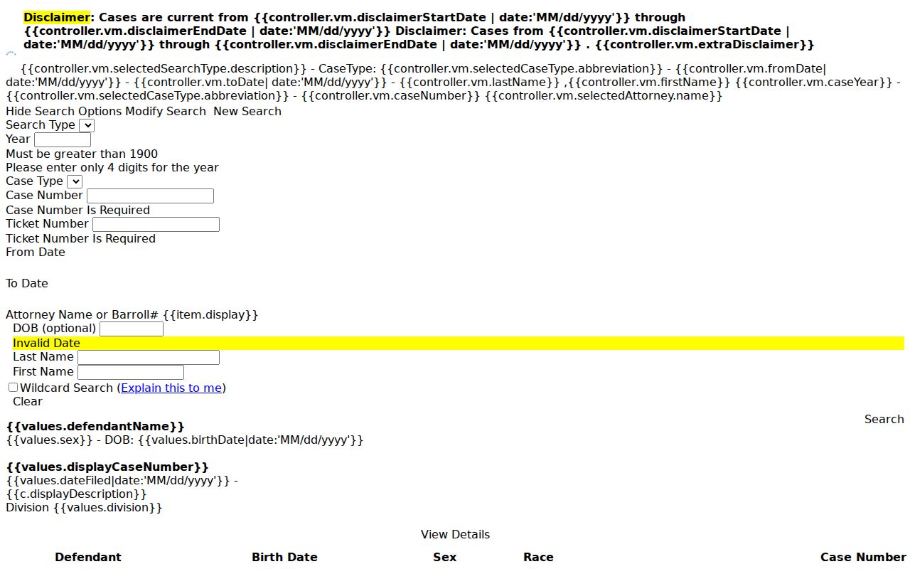 Ouachita criminal court docket search controls in Clerk Connect