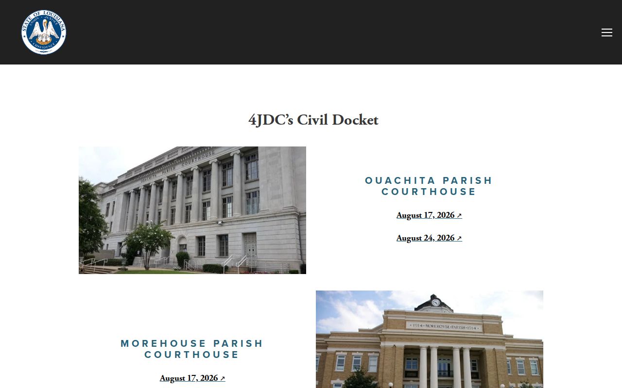 Ouachita court docket weekly civil schedule links from Fourth Judicial District Court