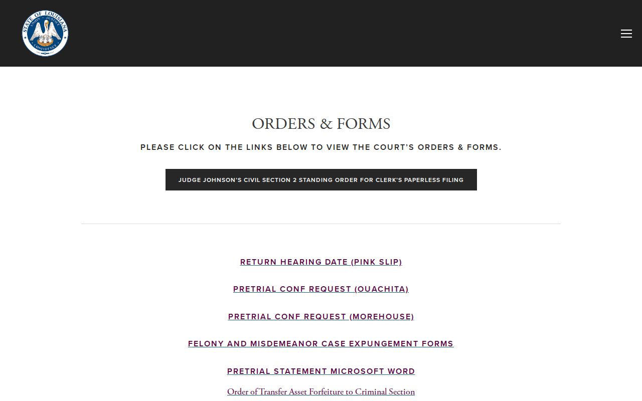Ouachita criminal court docket forms from the Fourth Judicial District Court