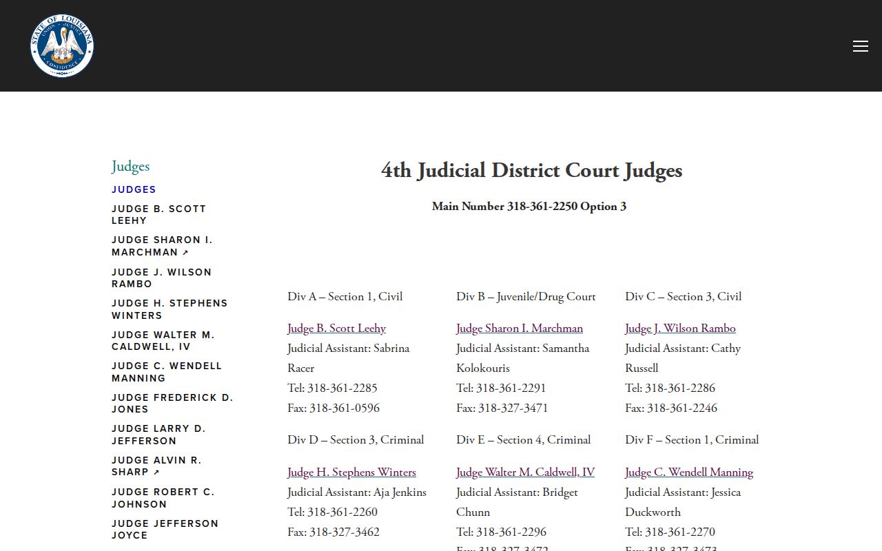 Ouachita Parish court docket Fourth Judicial District Court judges and division roster