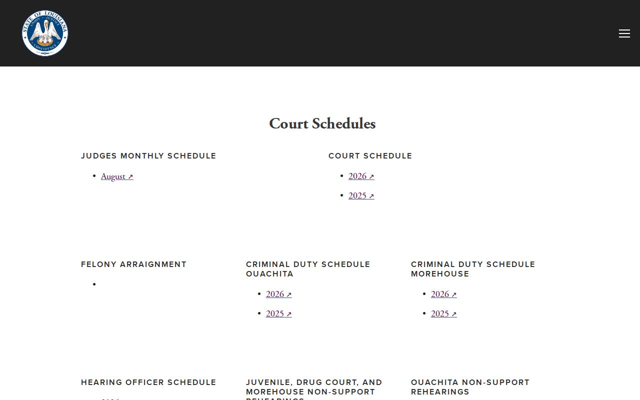 Ouachita court schedule categories on the Fourth Judicial District Court site
