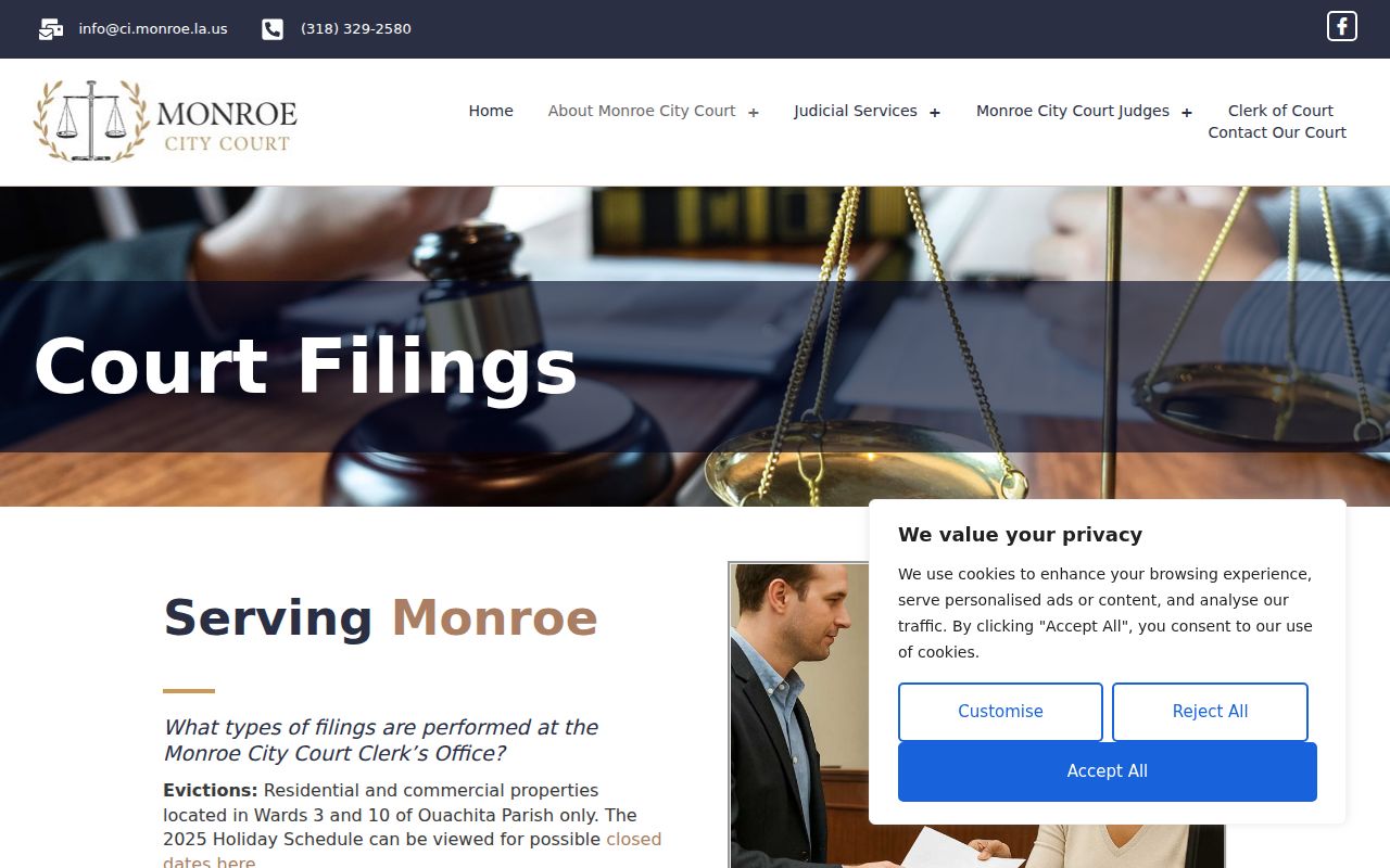 Monroe court records filing and clerk counter instructions