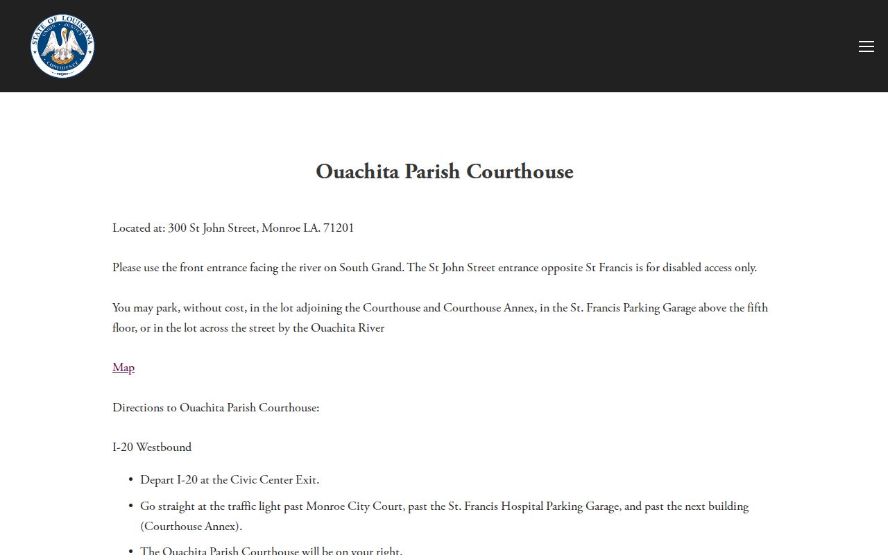 Ouachita Parish court docket courthouse directions and access information