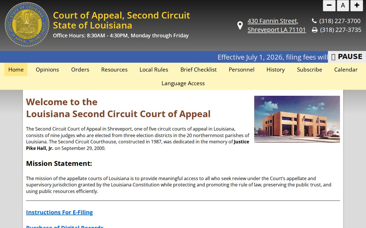 Ouachita Parish court docket Louisiana Second Circuit appellate court homepage