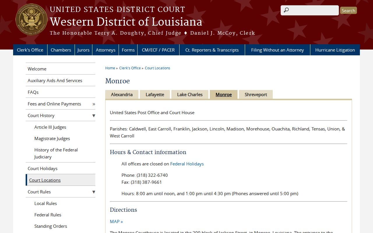 Ouachita Parish court docket Western District of Louisiana Monroe courthouse page